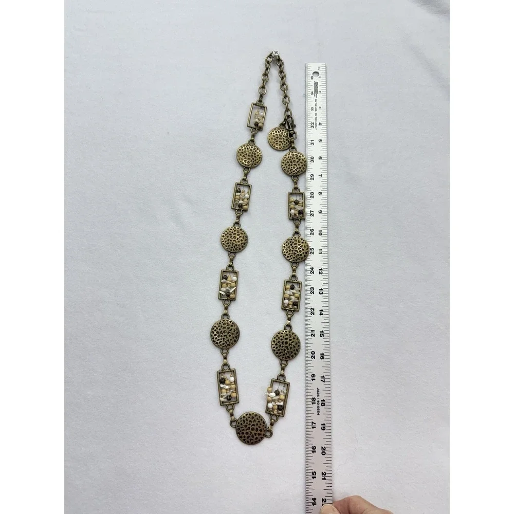 Vintage Gold Tone Geometric Chain Belt Hammered Disc Beaded Boho Adjustable